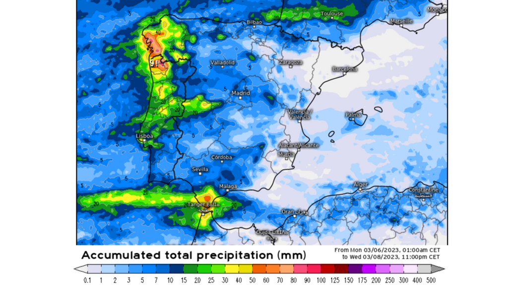 Precipitación prevista hasta el miércoles 8 marzo