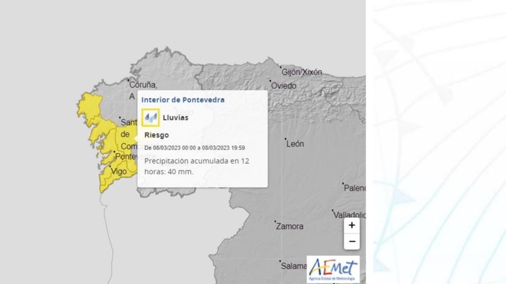 Alerta por lluvia prevista para el miércoles 8