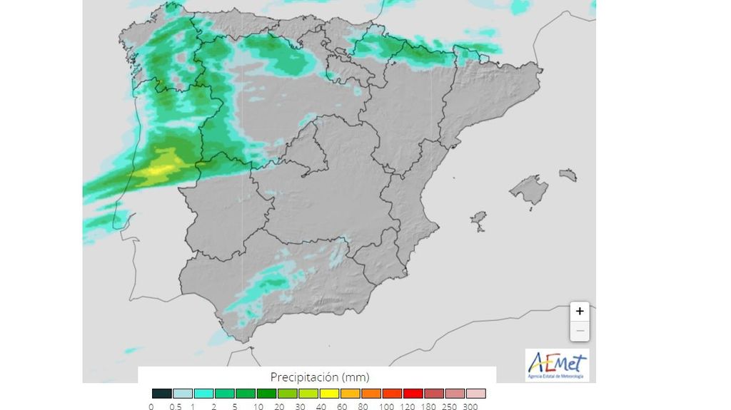 Precipitación media prevista de 13 a 19 h del miércoles 8 marzo