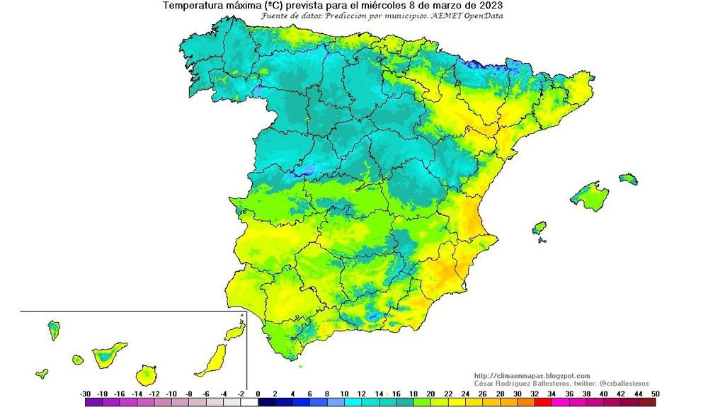 Temperaturas máximas previstas para el miércoles 8