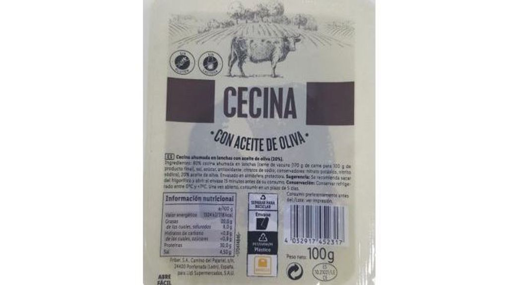 Cecina loncheada con riesgo de Listeria