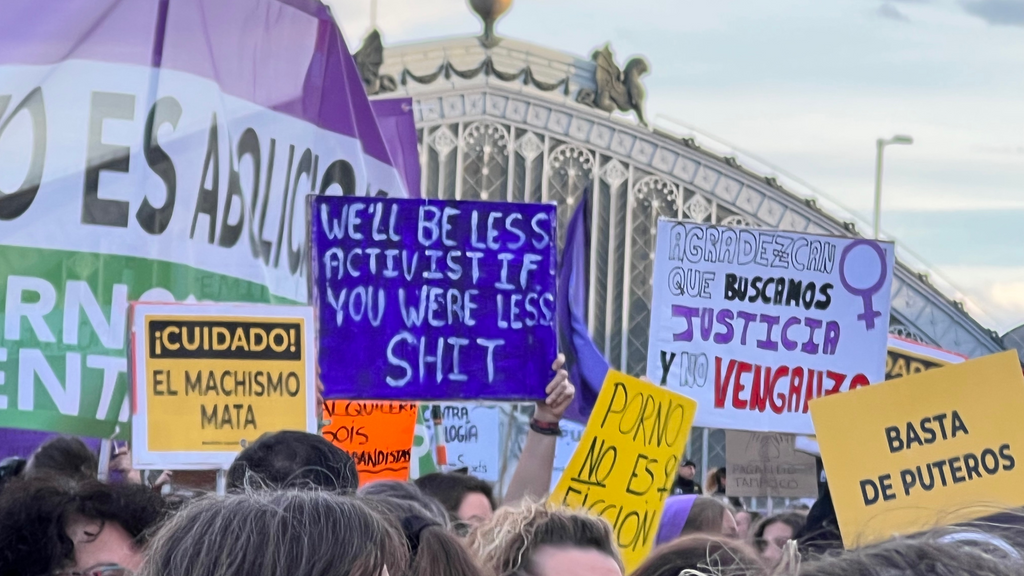 Los carteles que portaban las manifestantes recogían un amplio abanico de denuncias y peticiones contra el machismo