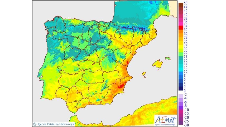Temperaturas máximas previstas para el sábado