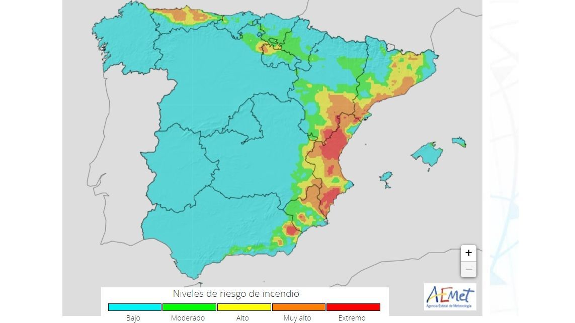 Riesgo de incendio previsto para el sábado 11