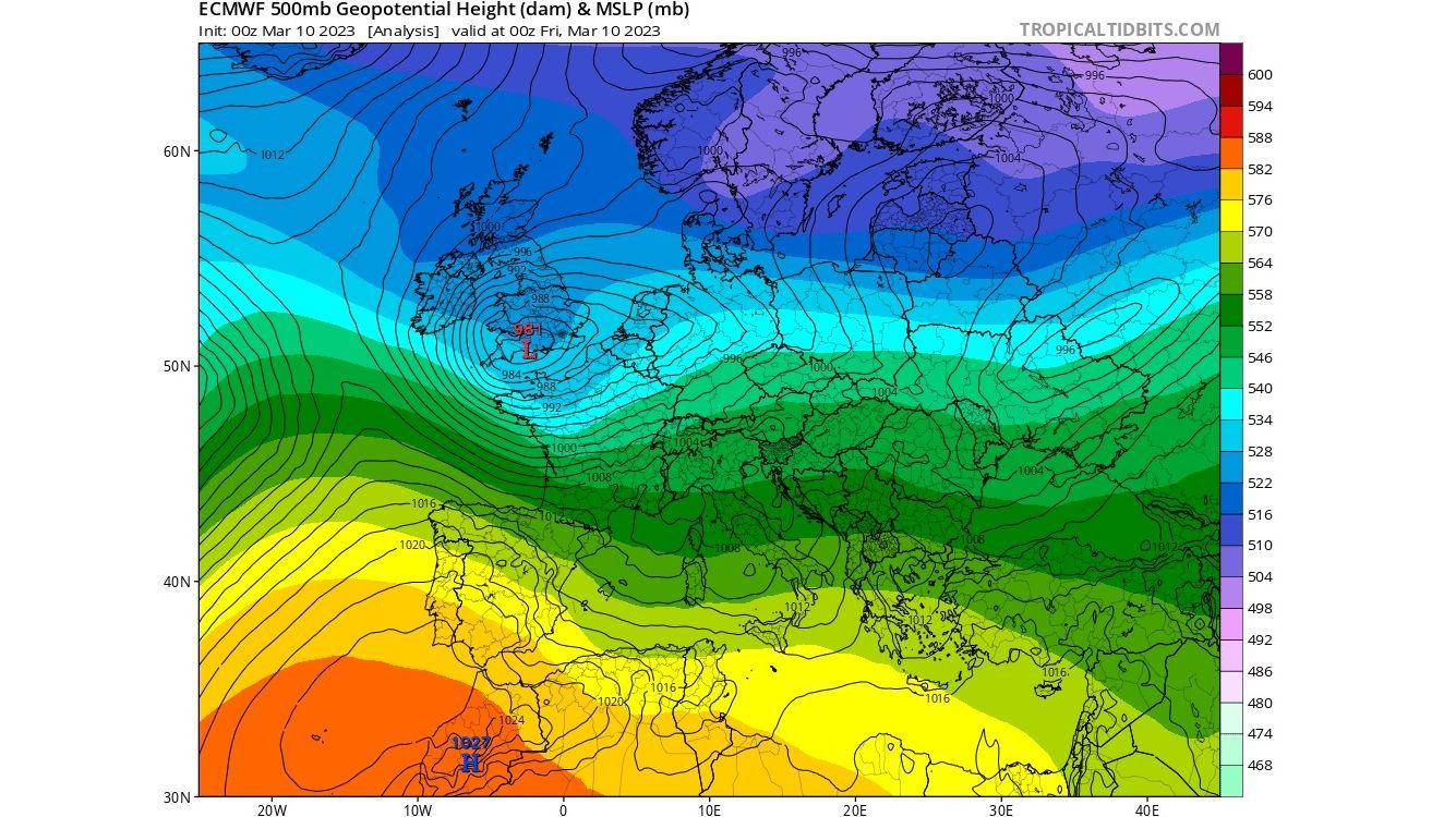 Temperatura y geopotencial 500 hPa