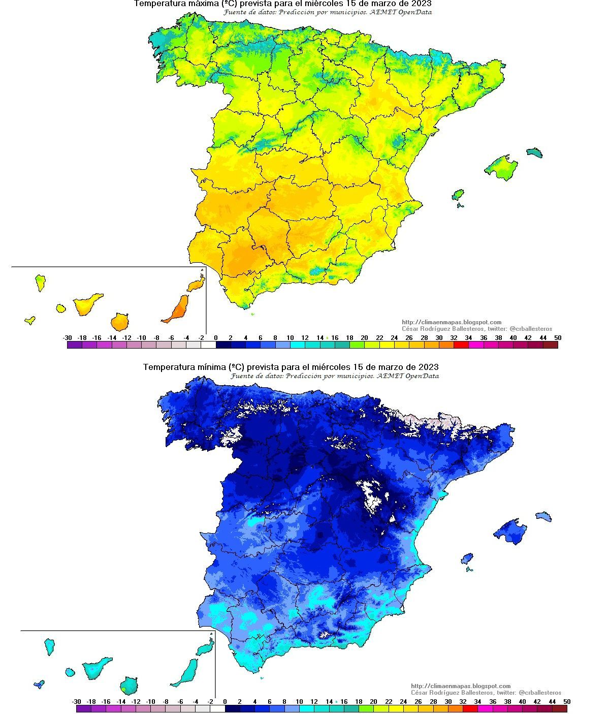 Temperaturas miércoles 15 marzo