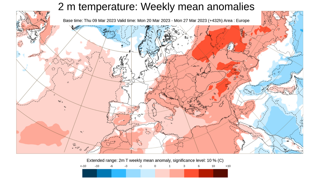 Anomalía de la temperatura media para la semana del 20 al 26 marzo