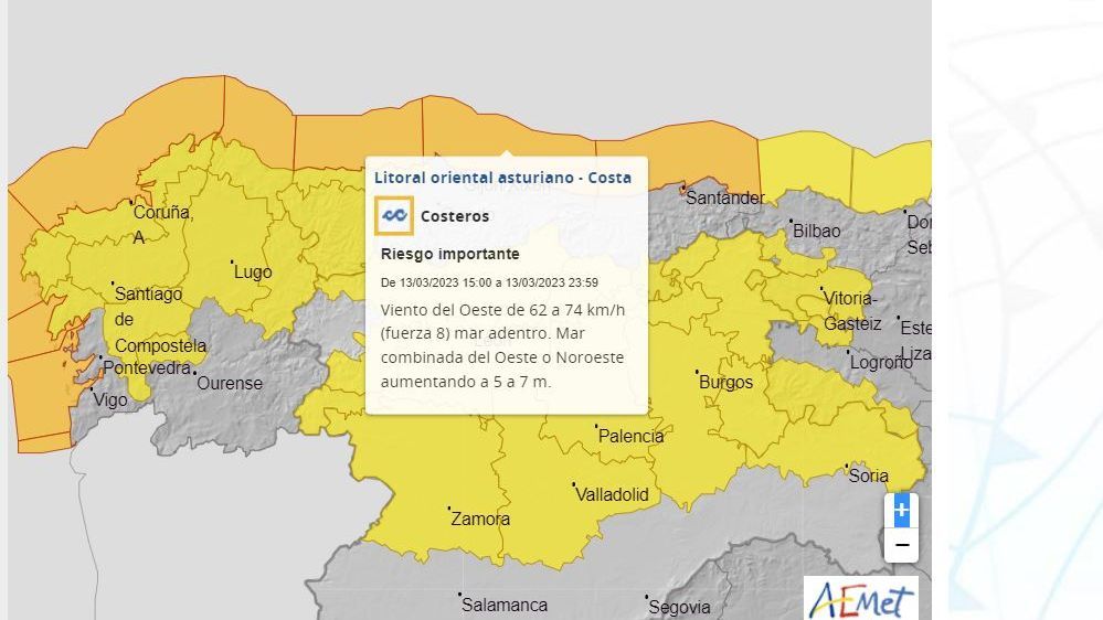 Avisos por viento y temporal marítimo previsto para el lunes