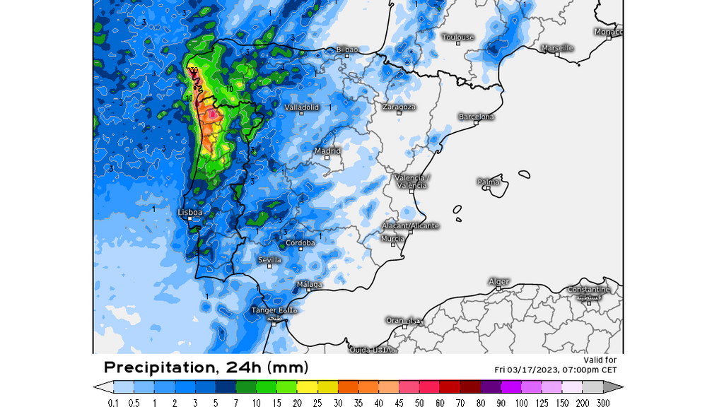 Precipitación prevista el viernes