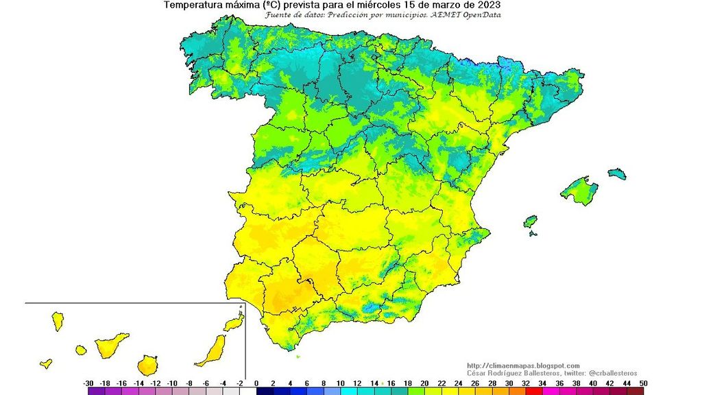 Temperatura máxima prevista para el miércoles 15