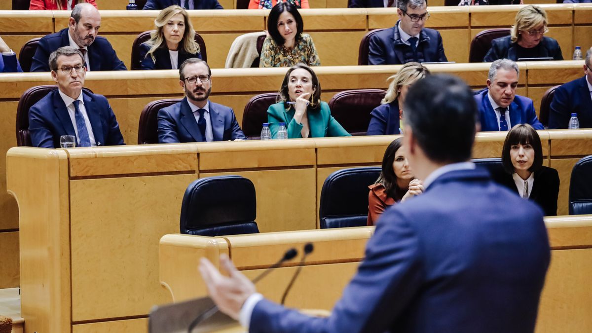 El presidente del Gobierno y Alberto Núñez Feijóo durante uno de sus duelos parlamentarios en el Senado