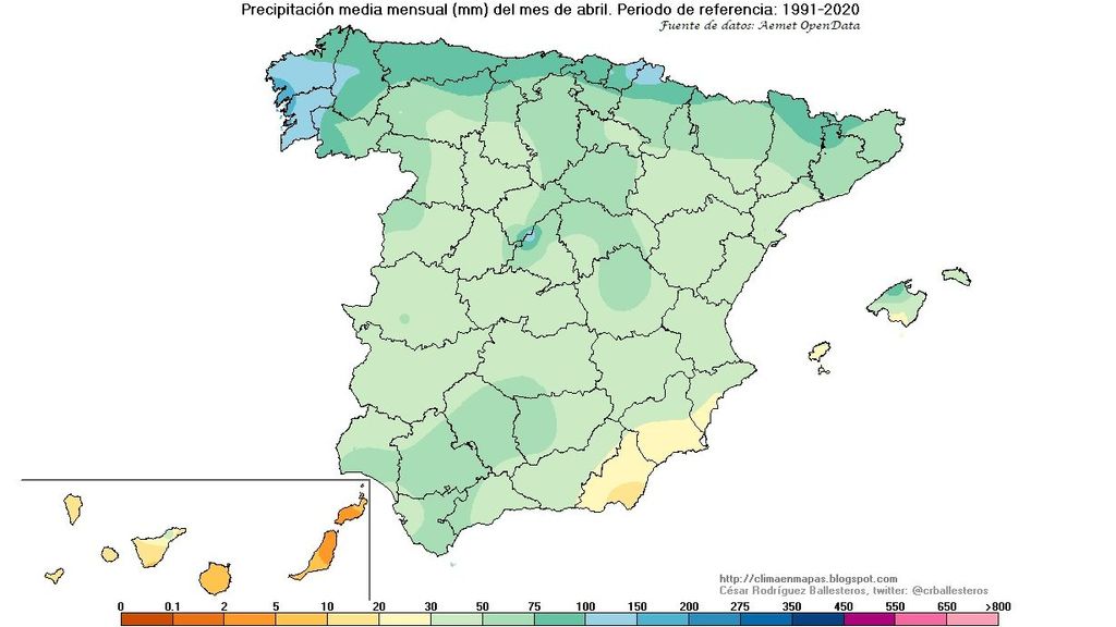 Precipitación media mensual del mes de abril 1991-2020