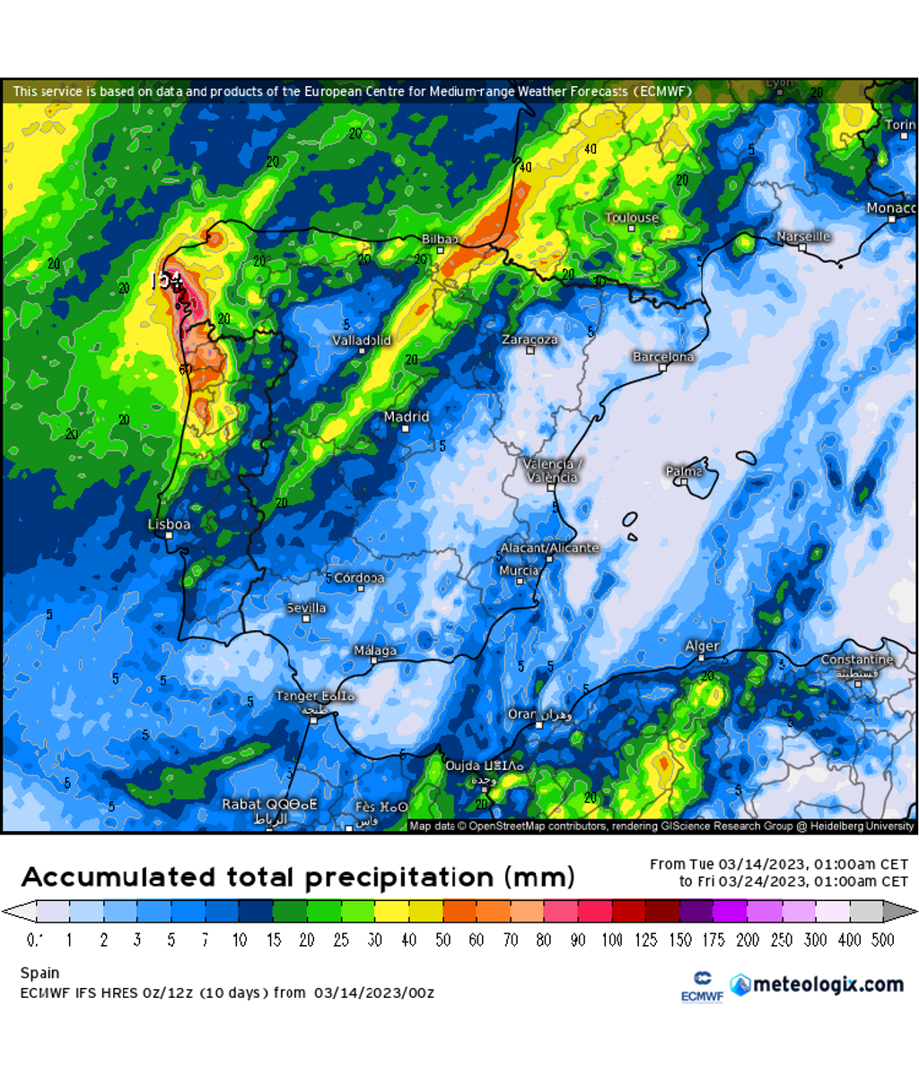 Precipitación prevista hasta el viernes 24