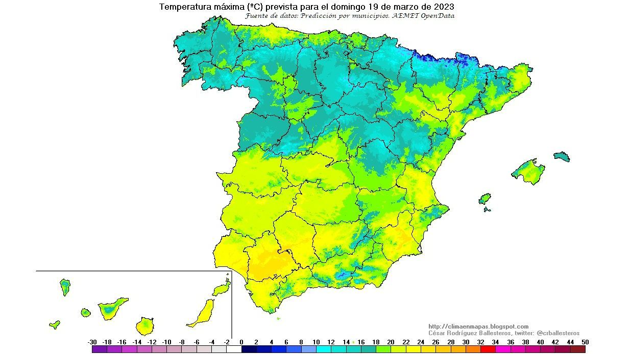 Temperatura máxima prevista para el domingo 19