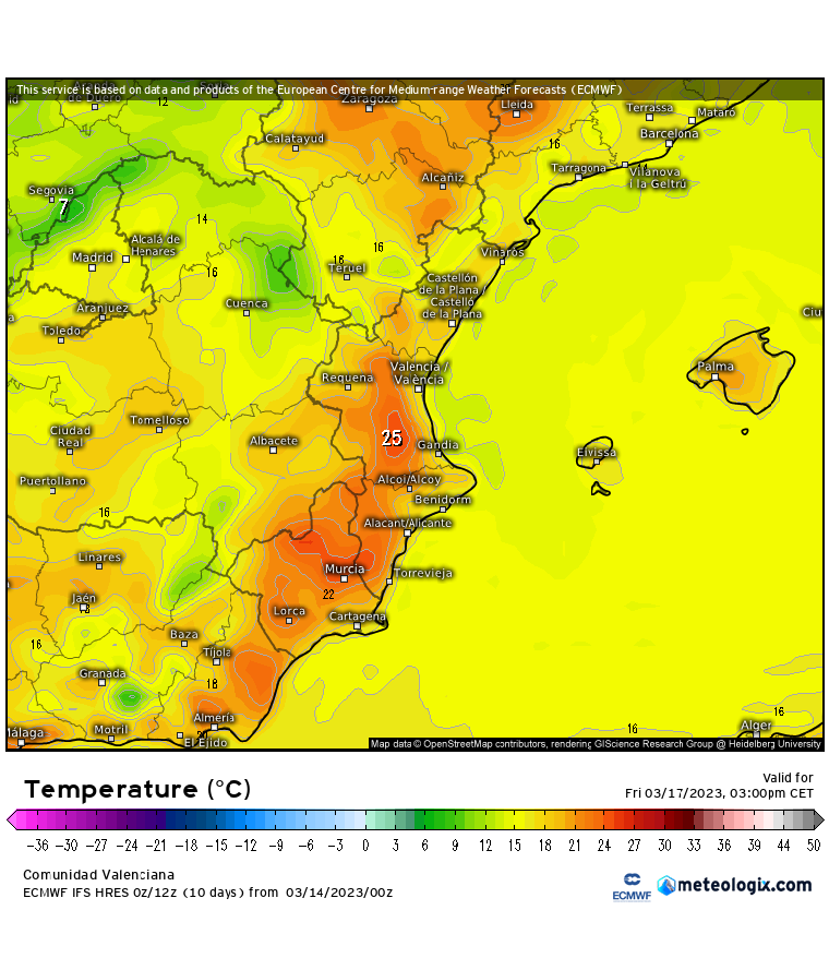 Temperatura máxima prevista para el viernes