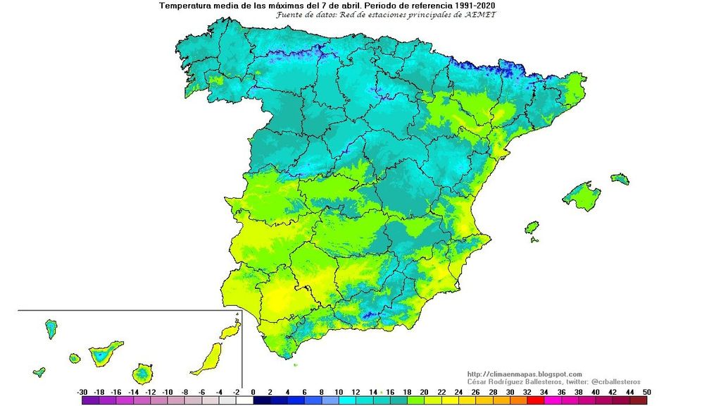 Temperatura media de las máximas 7 abril 1991-2020