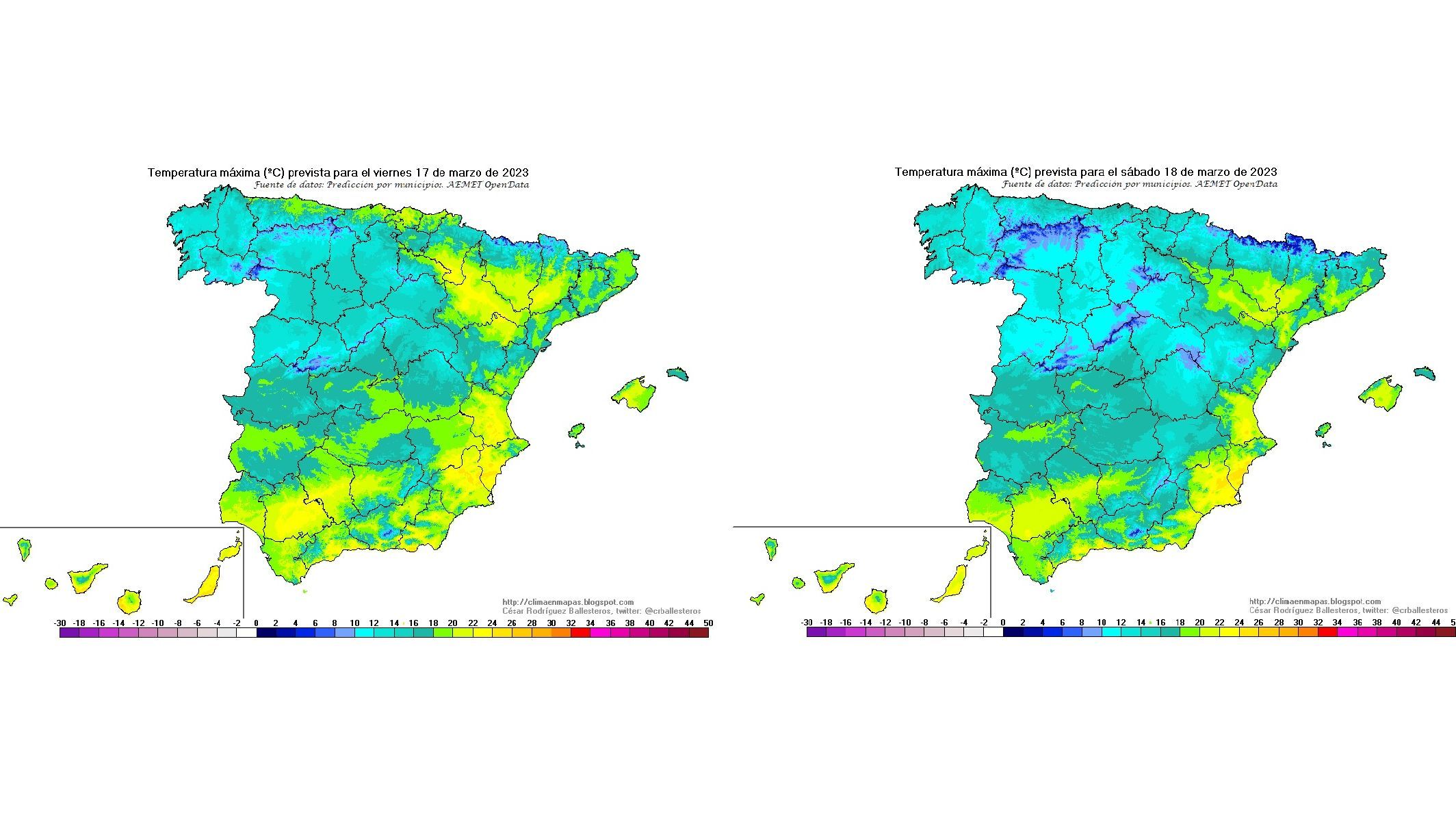 Temperaturas máximas previstas para el viernes y sábado