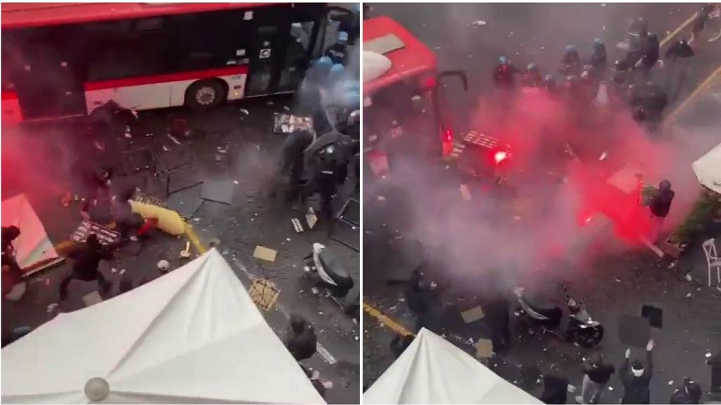 Los ultras del Eintracht siembran el caos en Nápoles: a 'bengalazos' contra la Policía