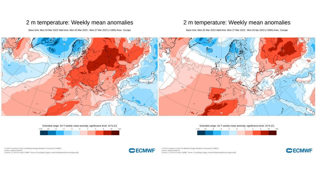 Anomalía de la temperatura del 20 de marzo al 3 de abril