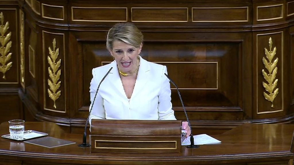 Yolanda Díaz a Tamames: "Solo se ha dirigido a las mujeres en su discurso para reprocharnos la baja fecundidad. Parecemos no existir”