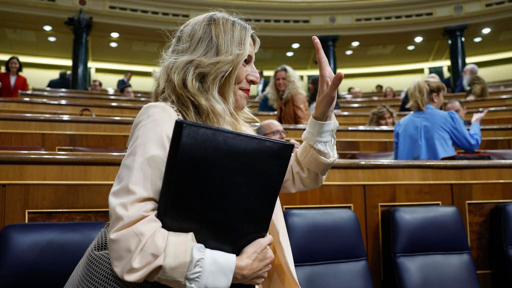 La vicepresidenta segunda del Gobierno, Yolanda Díaz, durante la segunda jornada de la moción de censura