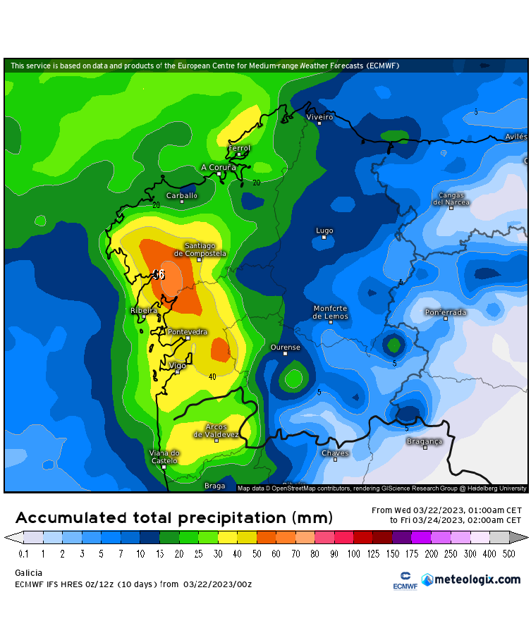 Precipitación en Galicia hasta el viernes