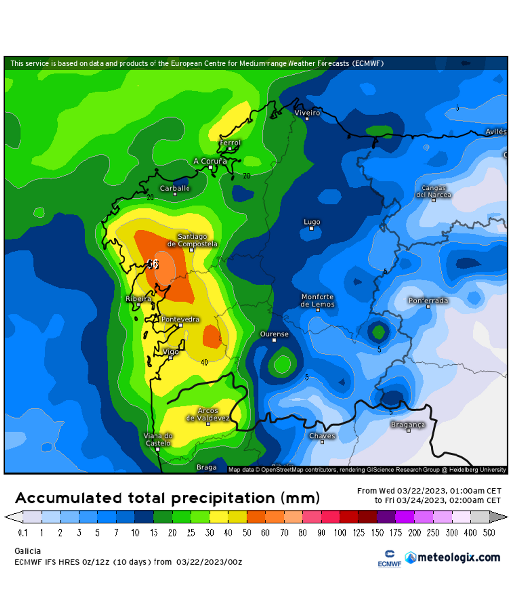 Precipitación en Galicia hasta el viernes