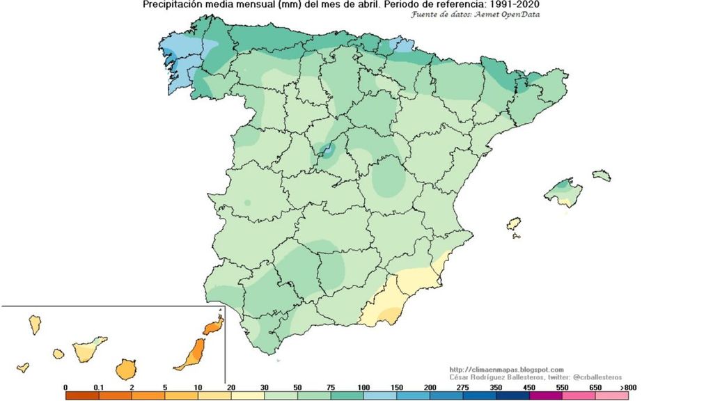 Precipitación promedio (periodo referencia 1991-2020) en el mes de abril
