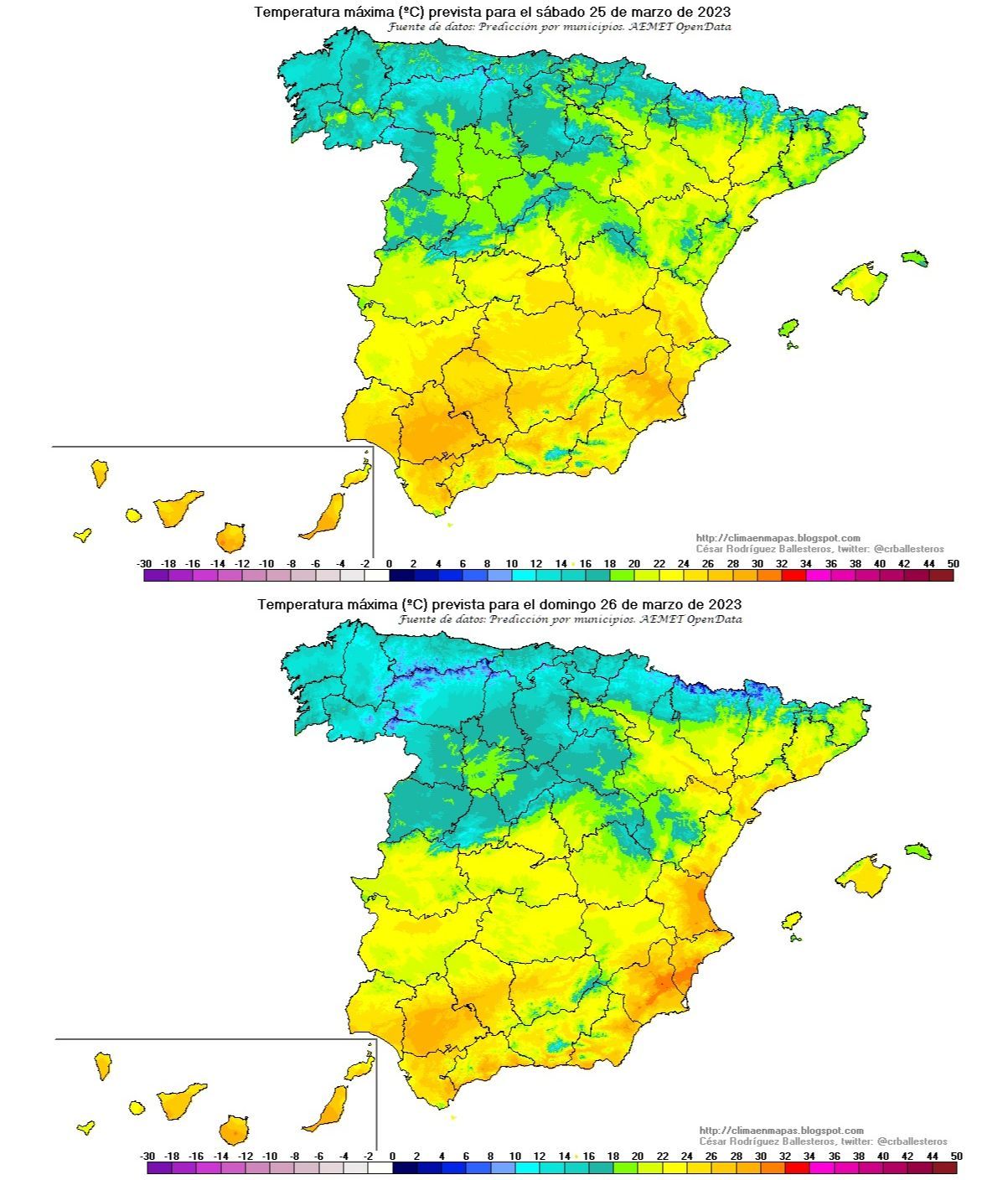 Temperaturas máximas previstas para el fin de semana