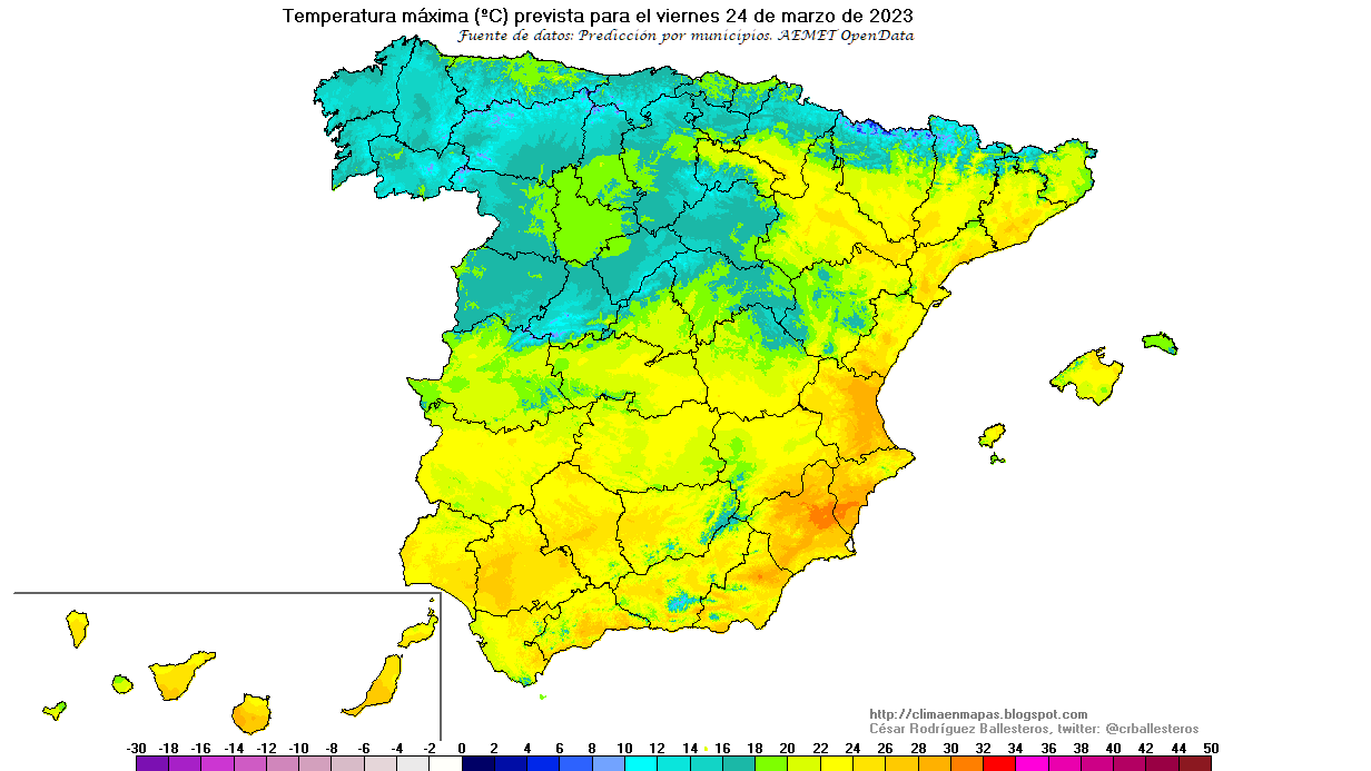 Temperaturas máximas previstas para el viernes 24