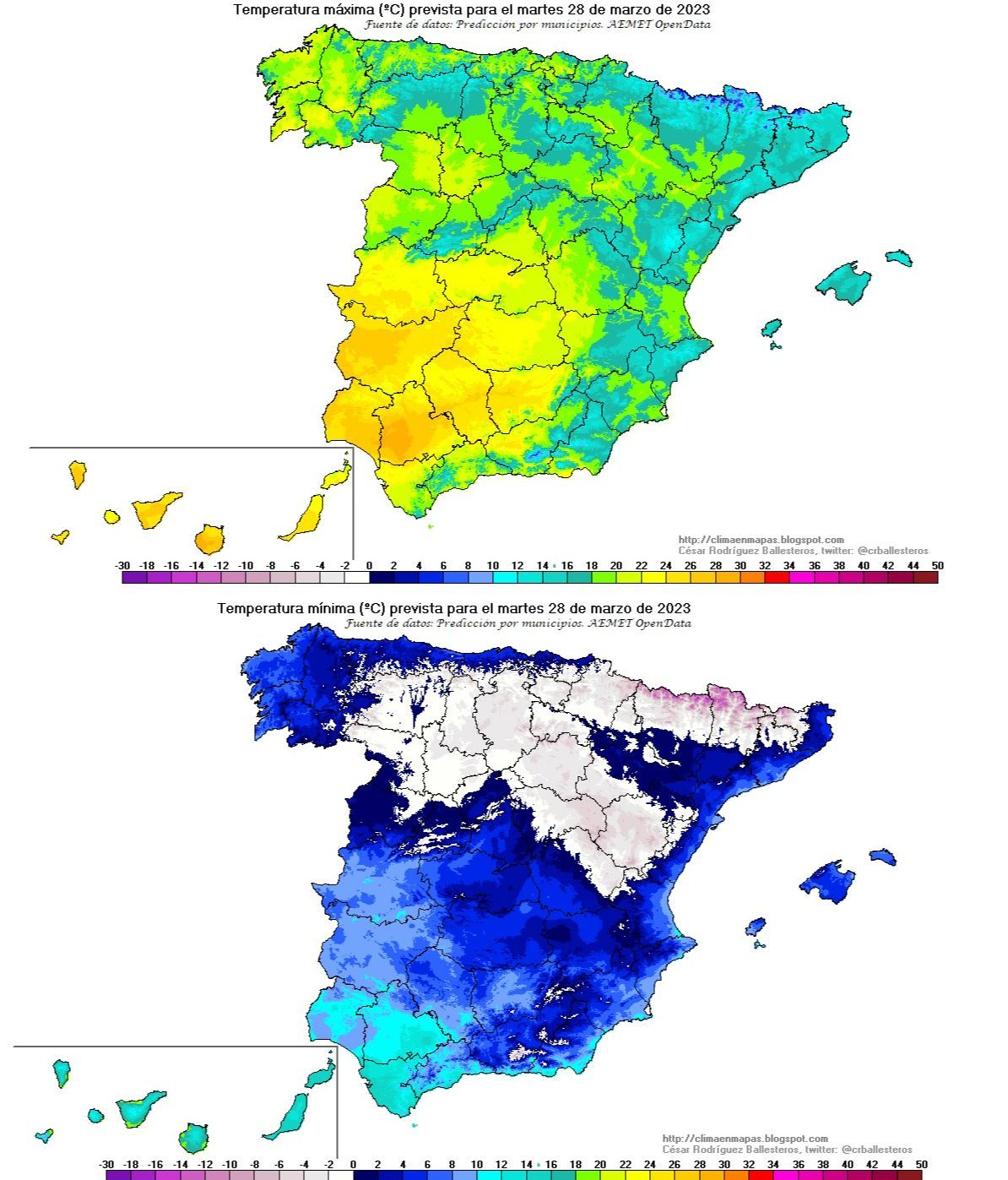 Temperaturas máximas y mínimas previstas para el martes 28
