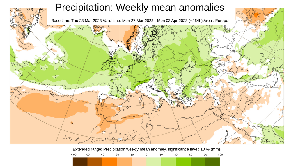 Anomalía de la precipitación 27 marzo a 3 abril