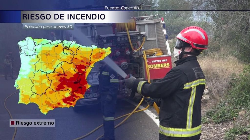 La escalofriante vista de Copernicus del riesgo de incendio en España: las llamas arrasan ya 4.300 hectáreas en Castellón
