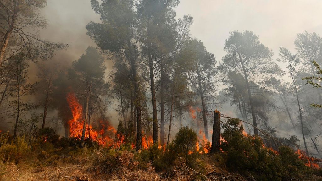 La meteorología da una oportunidad a los bomberos en el séptimo día de incendio en Castellón