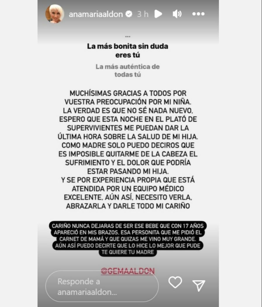 Ana María Aldón, muy preocupada por su hija Gema