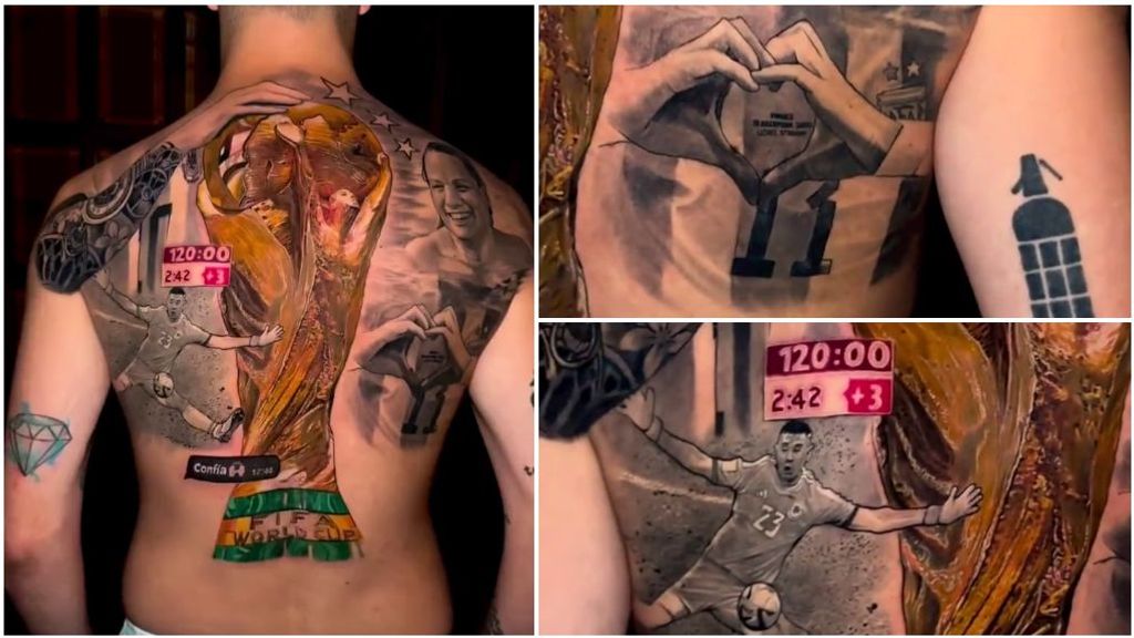 De la parada del Dibu Martínez, al brazo de Messi con el trofeo: el tatuaje de un integrante de Argentina