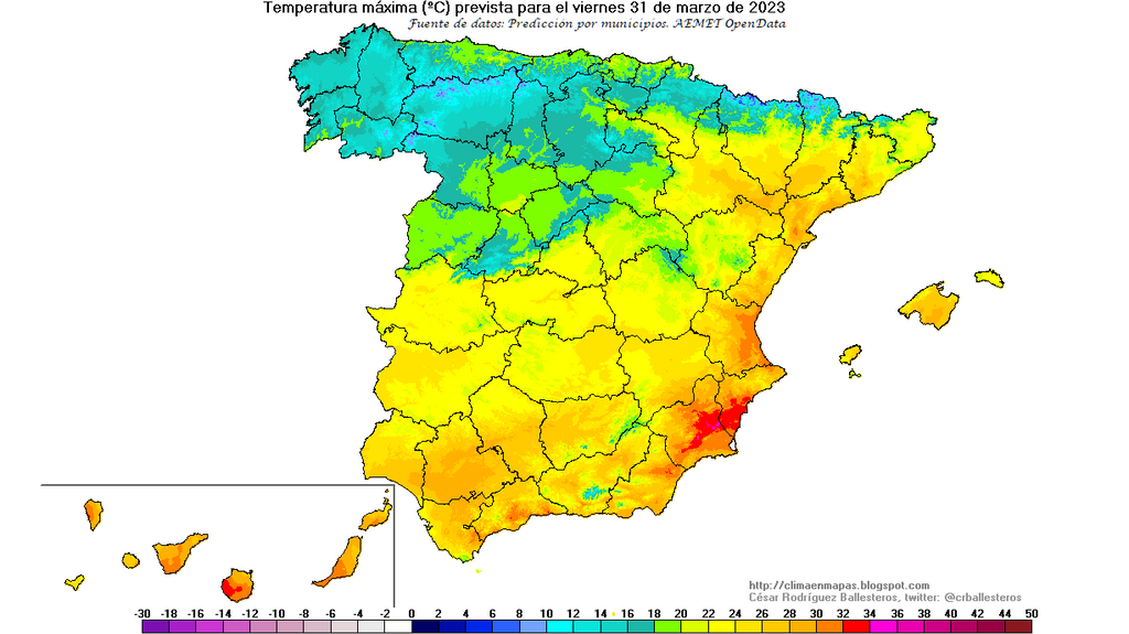 Temperatura máxima prevista para el viernes 31