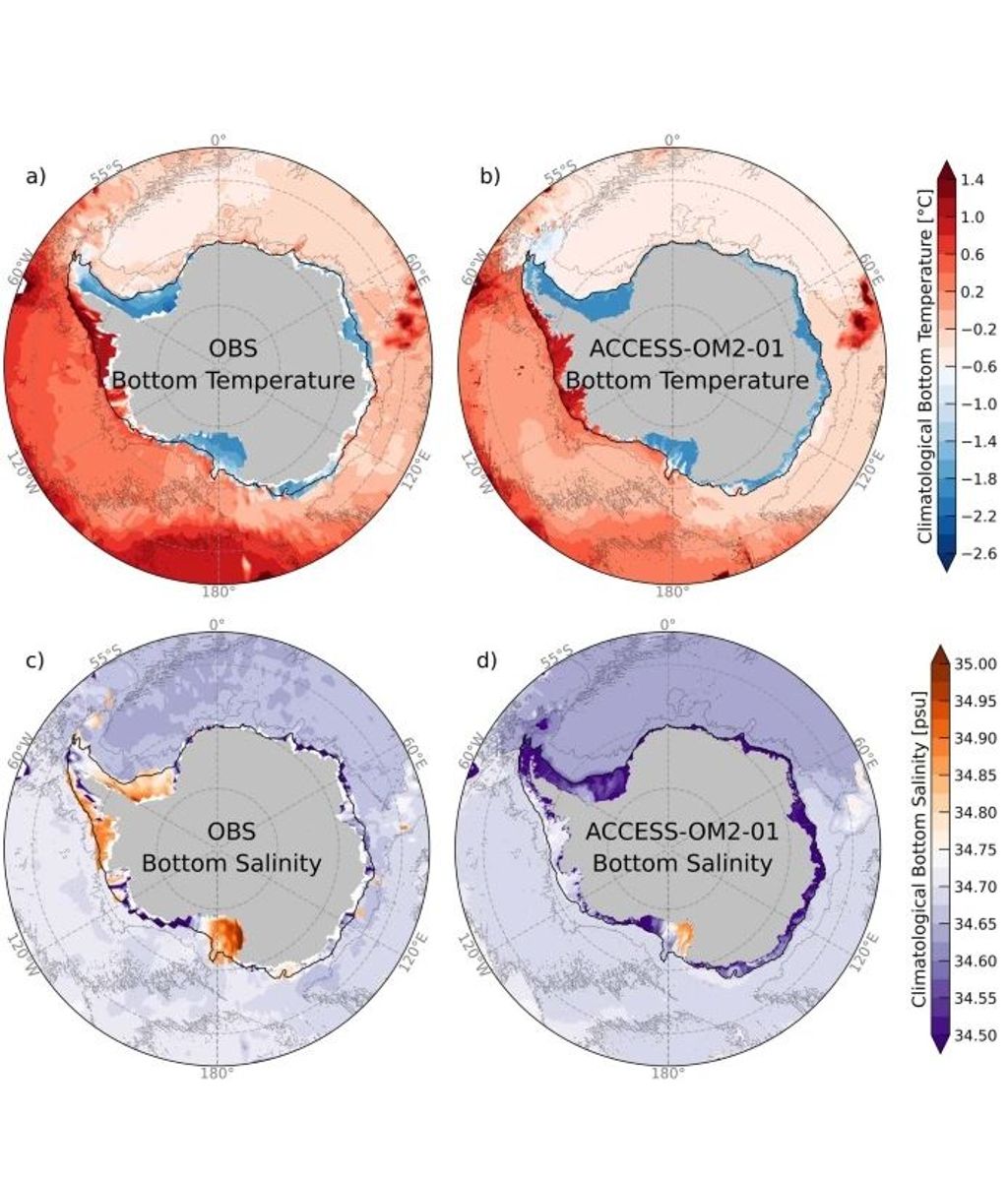 Temperatura y salinidad del océano abisal observada y modelada