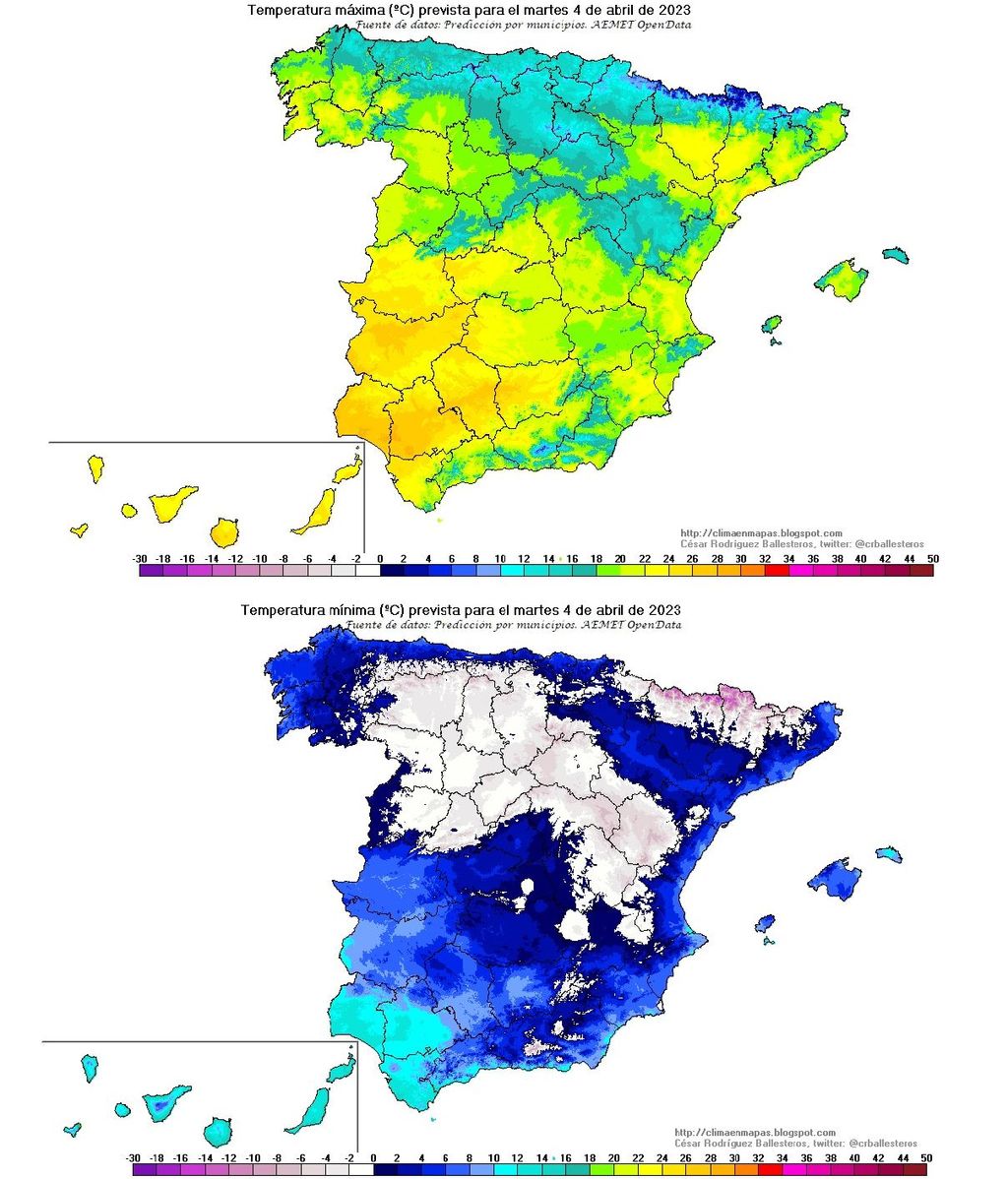 Temperaturas máximas y mínimas previstas para el martes 4