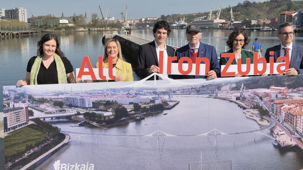 Unai Rementeria y José Ángel Iribar, flanqueados por las alcaldesas de Barakaldo y Erandio, la diputada de Relaciones Institucionales y el vicepresidente del Athletic