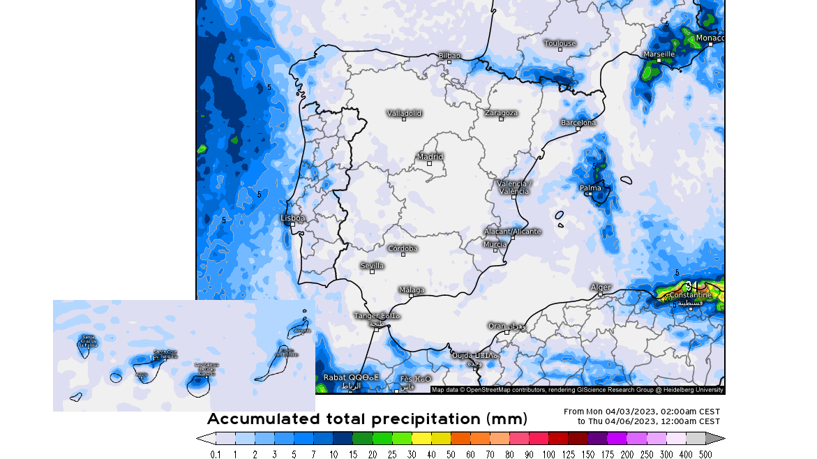 Precipitación prevista hasta el Jueves Santo