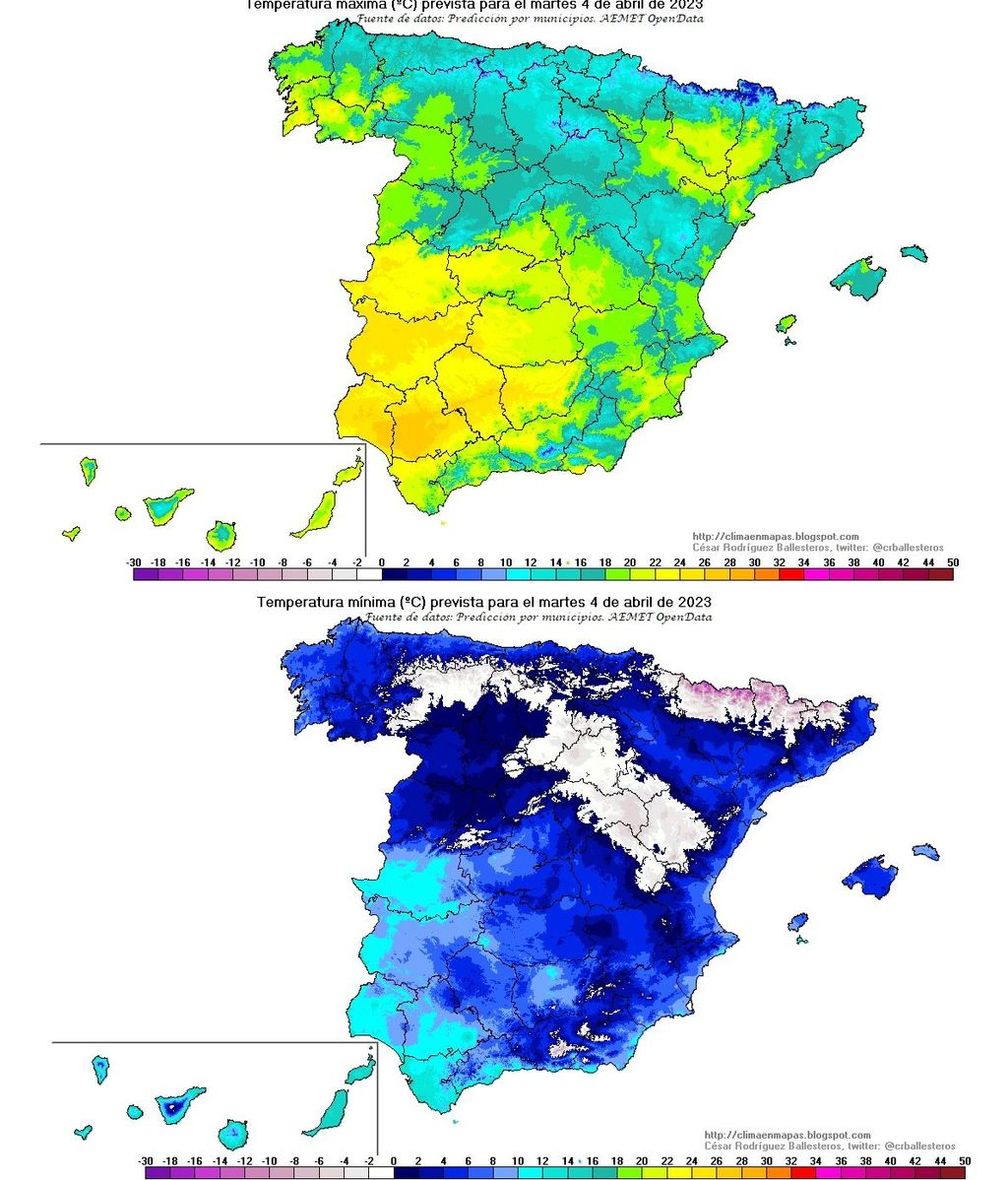 Temperaturas máximas y mínimas previstas para el martes 4 abril