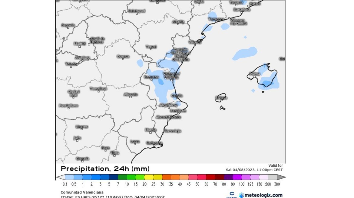 Precipitación prevista para el sábado 8