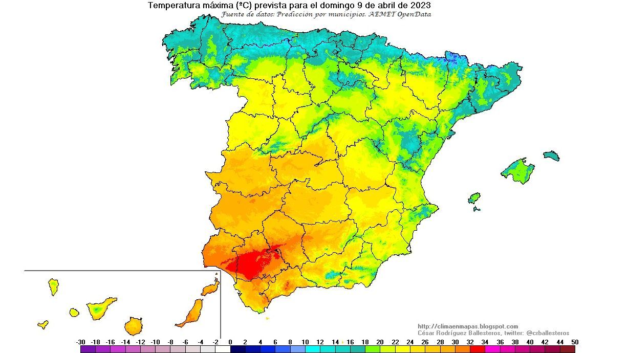 Temperaturas máximas previstas para el Domingo de Resurrección
