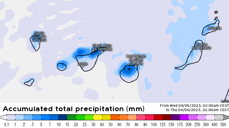 Precipitación prevista el Miércoles Santo en Canarias