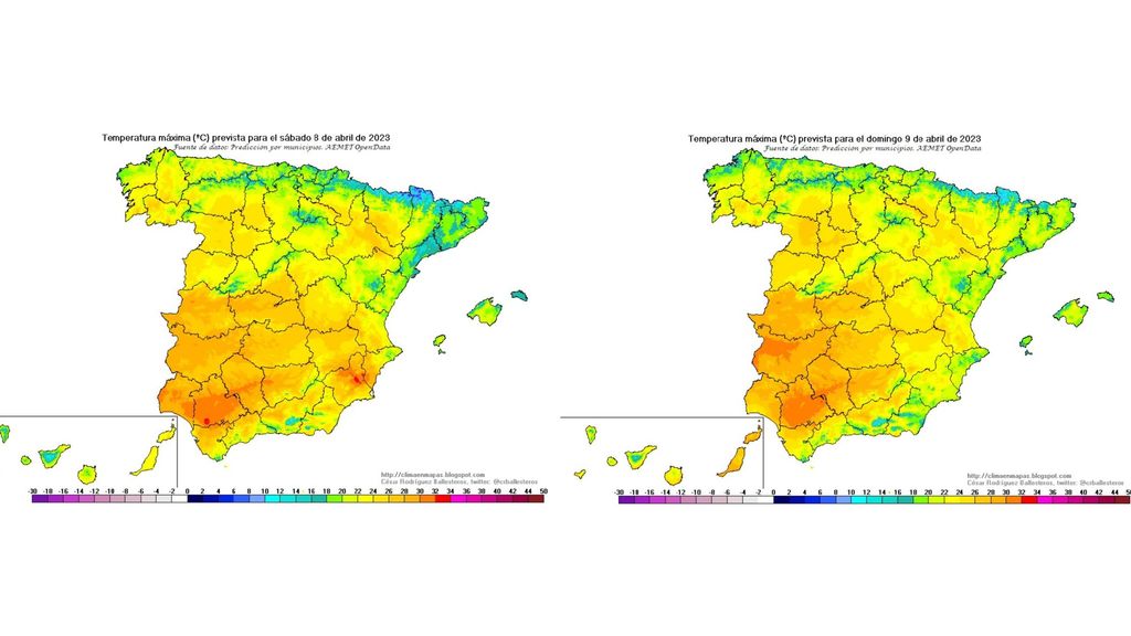 Temperaturas máximas previstas para el fin de semana