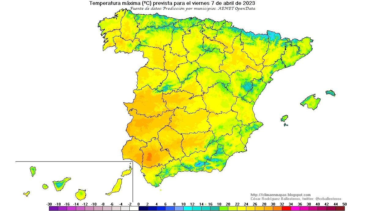 Temperaturas máximas previstas para el viernes 7