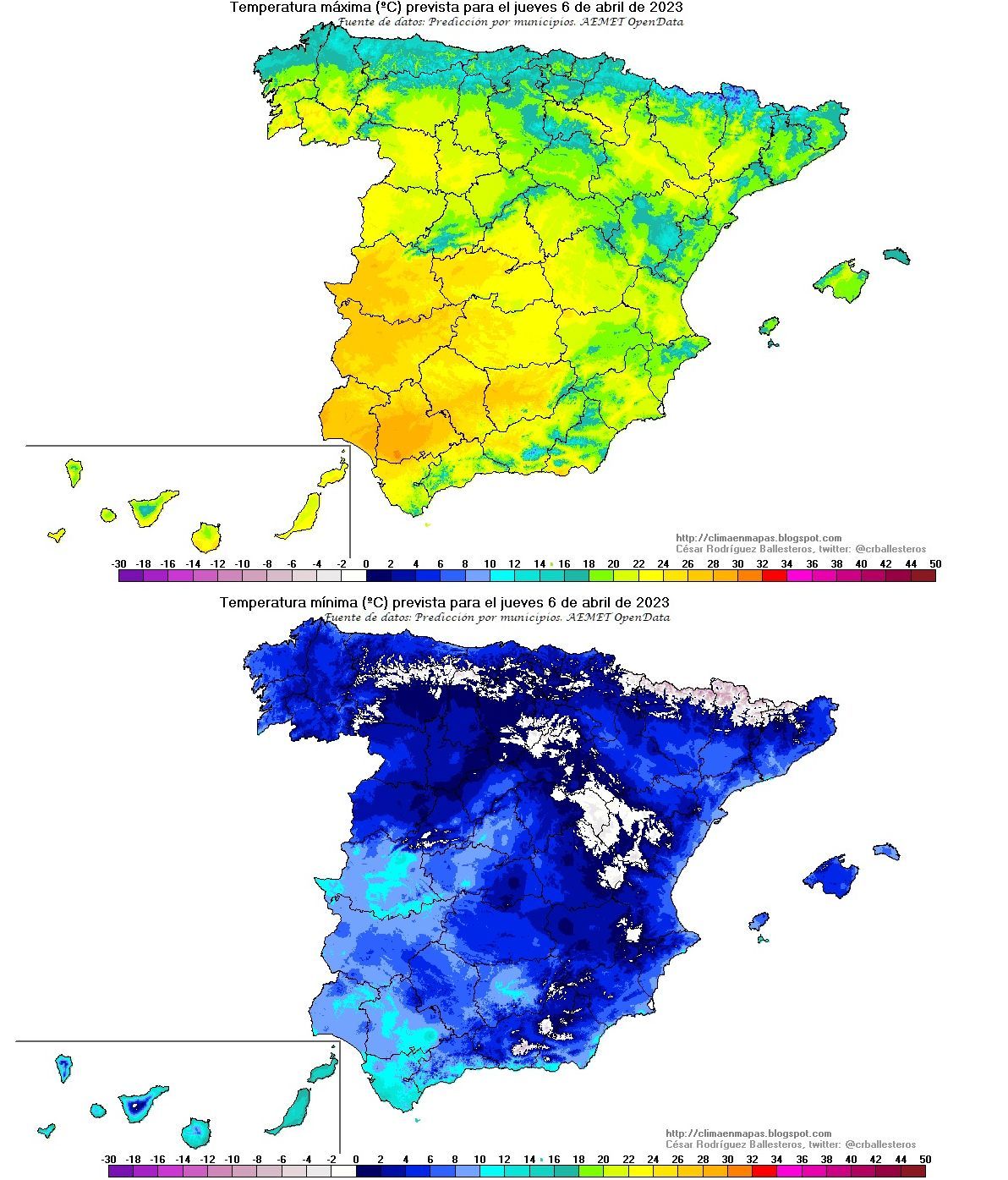 Temperaturas previstas para el jueves santo