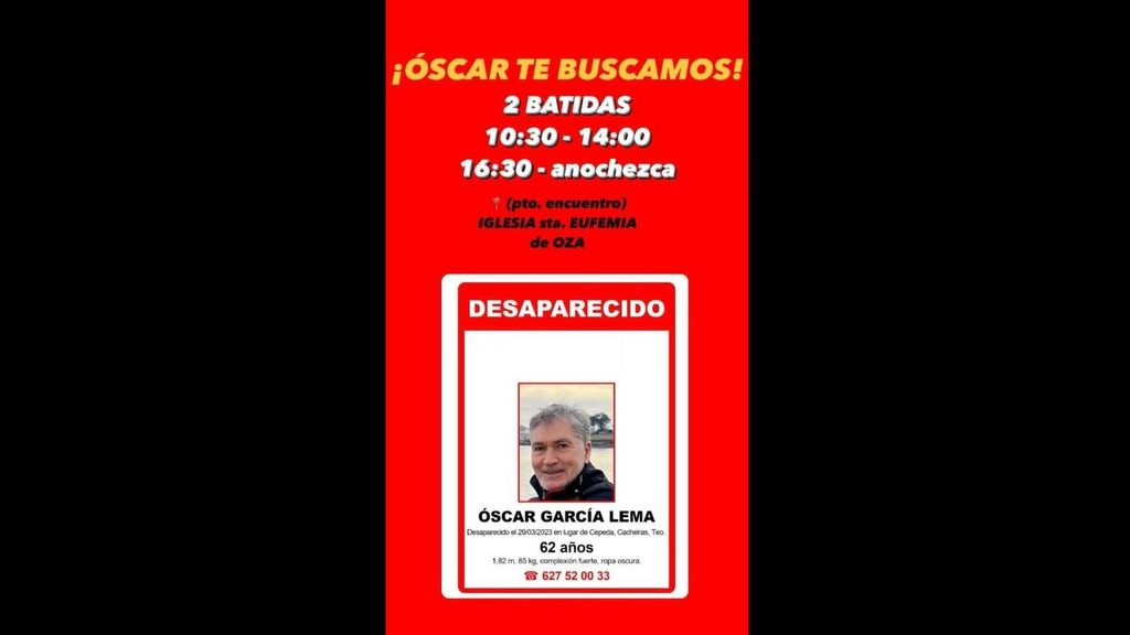 Cartel de búsqueda de Óscar García Lema: batidas este jueves, 6 de abril