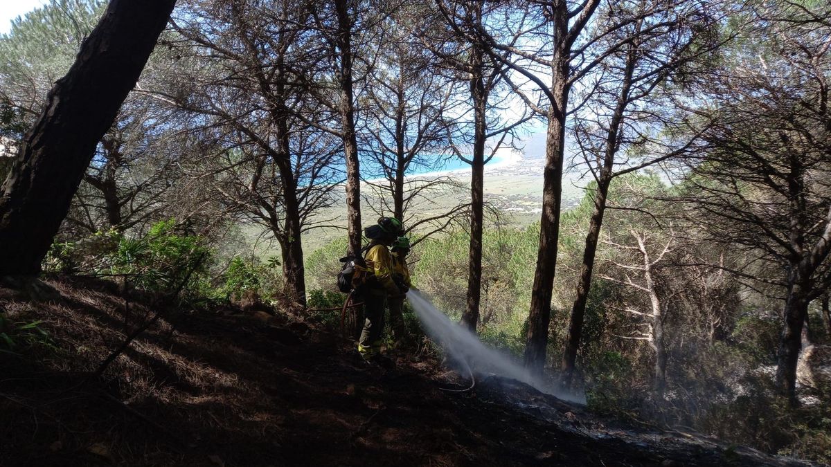 Un bombero forestal en el incendio de Tarifa